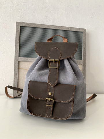 Suede Backpack Women: Leather Top, Fits 11" Laptop