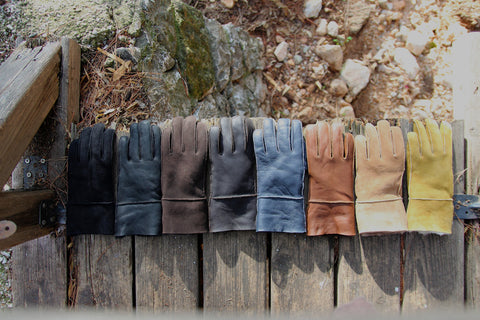 LEATHER GLOVES BROWN suede sheepskin real fur mens womens winter gloves