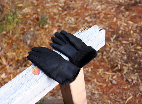 LEATHER GLOVES BROWN suede sheepskin real fur mens womens winter gloves