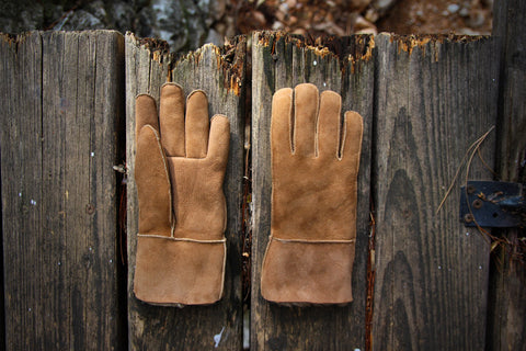 Handmade Shearling Gloves: Brown Sheepskin Wool Lined