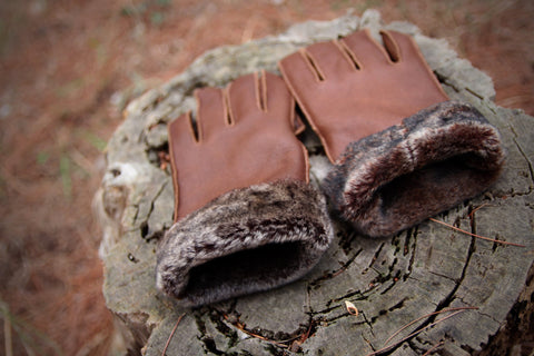 Handmade Shearling Gloves: Brown Sheepskin Wool Lined