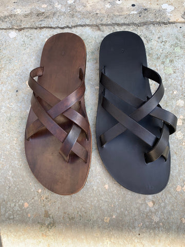 MENS LEATHER SANDALS, strappy summer shoes men "Pyrros"