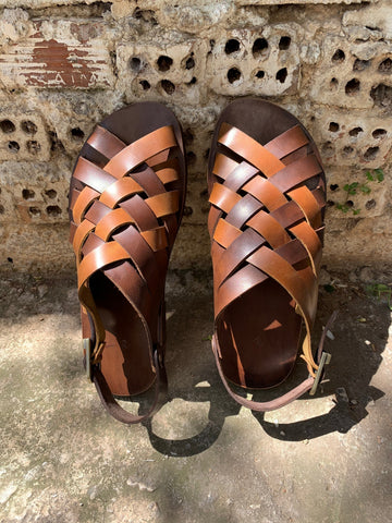 MENS LEATHER SANDALS, strappy summer shoes men "Hephaestus"