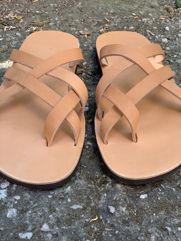 MENS LEATHER SANDALS, strappy summer shoes men "Pyrros"