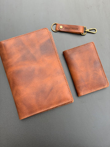 Personalized Leather Gift Set: Journal, Passport Holder, Keychain