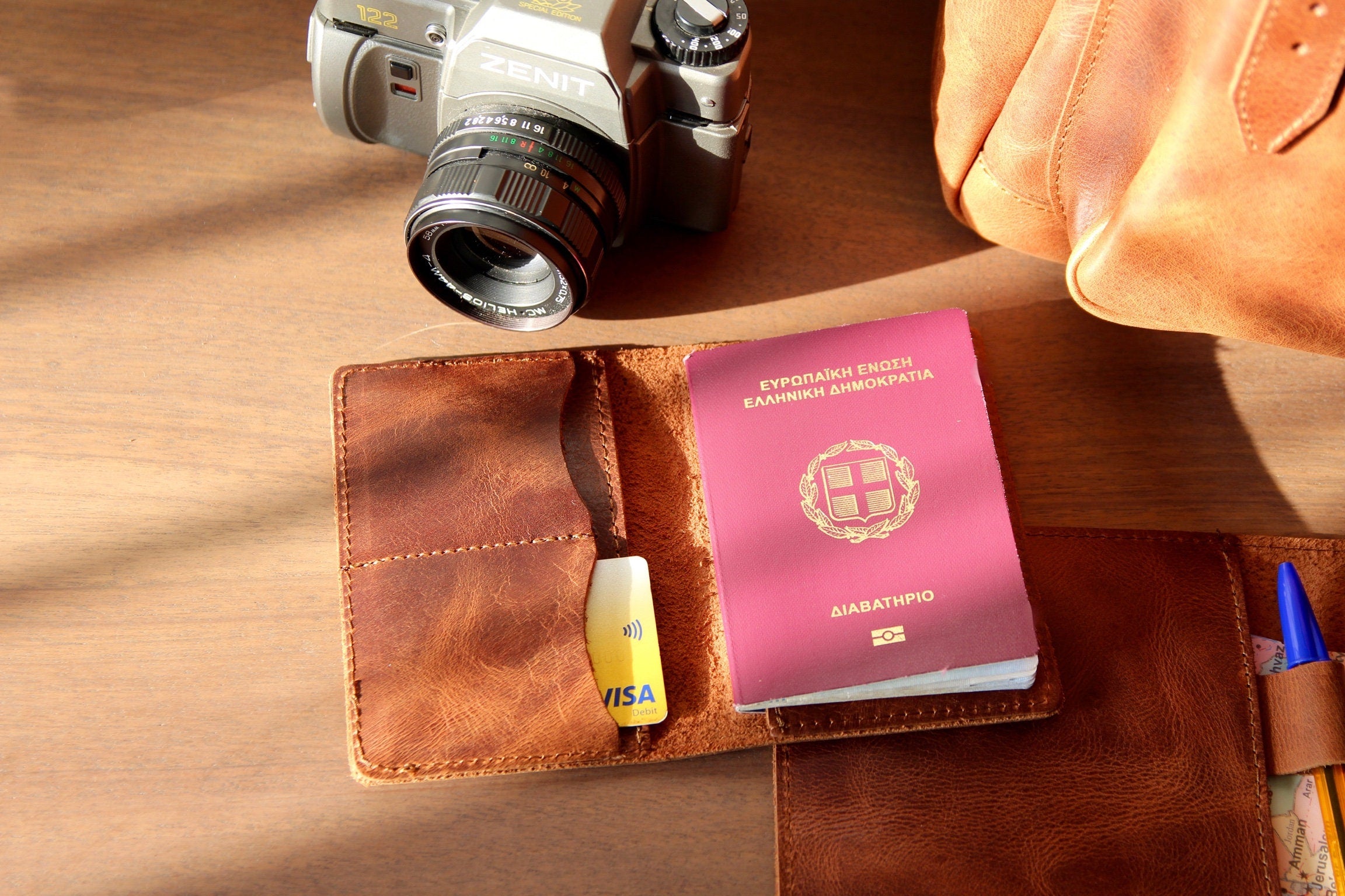 LEATHER PASSPORT COVER Personalized ,full grain leather travel wallet, credit card money holder