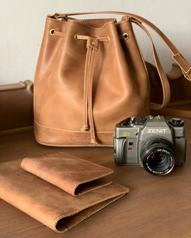 Full Grain Large Leather Bucket Bag, Handmade Minimal Satchel, Everyday Purse