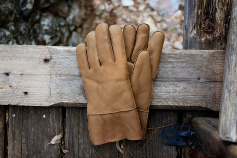 LEATHER GLOVES BROWN suede sheepskin real fur mens womens winter gloves