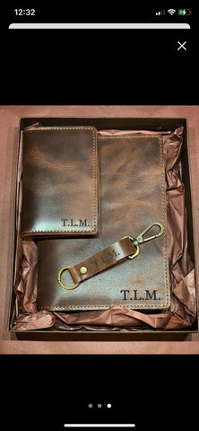 Personalized Leather Gift Set: Journal, Passport Holder, Keychain