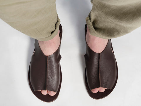 Handmade Leather Slides Men's Sandals: Greek Summer Shoes