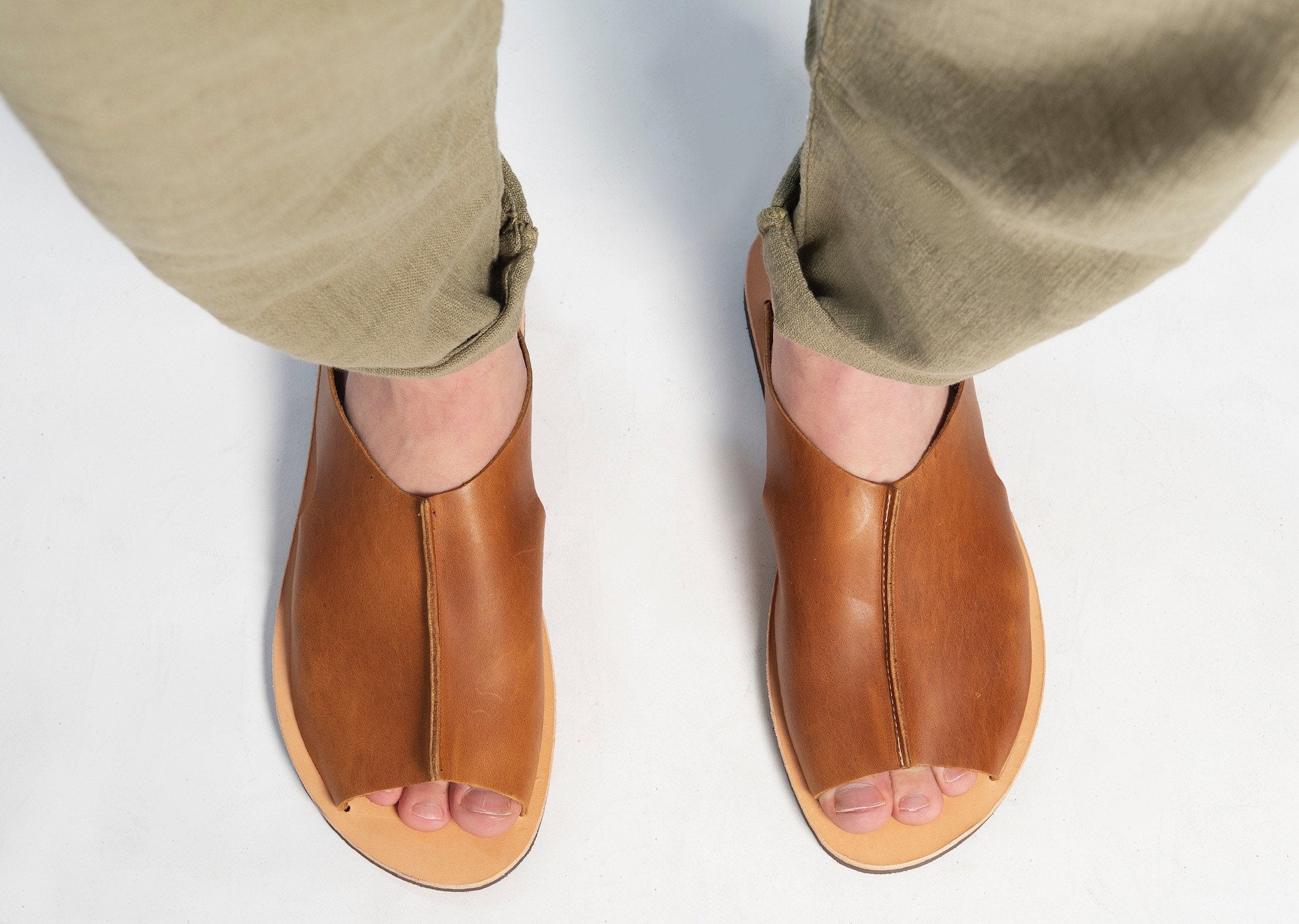 Handmade Leather Slides Men's Sandals: Greek Summer Shoes