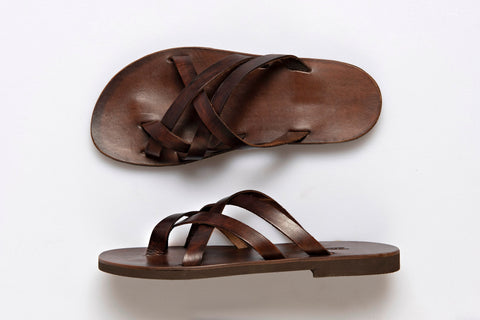 MENS LEATHER SANDALS, strappy summer shoes men "Pyrros"