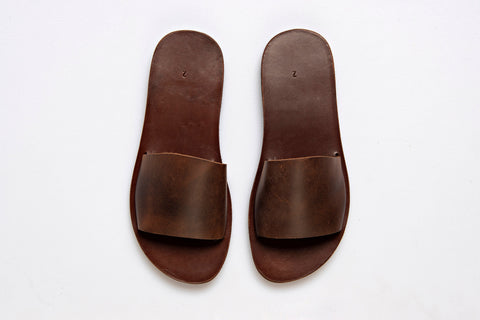 MENS BROWN SLIDES sandals genuine leather men tan sandals "Eros"