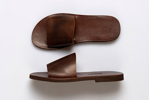 MENS BROWN SLIDES sandals genuine leather men tan sandals "Eros"