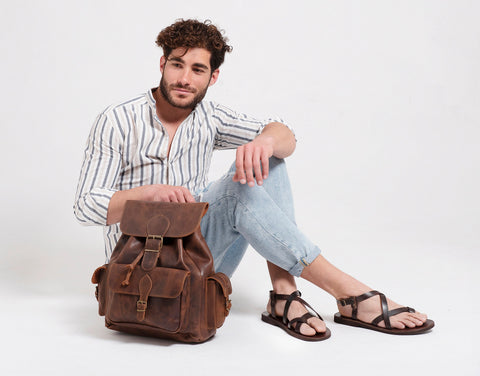 MENS LEATHER SANDALS, strappy sandals men, summer shoes "Zeus"