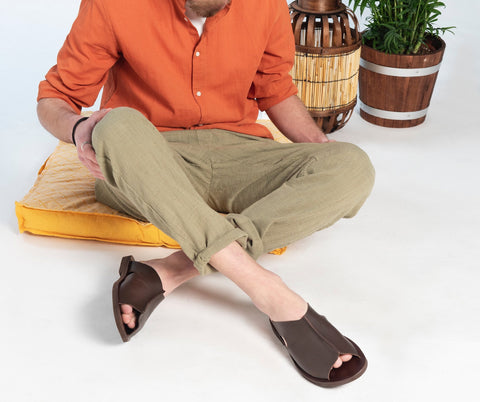 Handmade Leather Slides Men's Sandals: Greek Summer Shoes