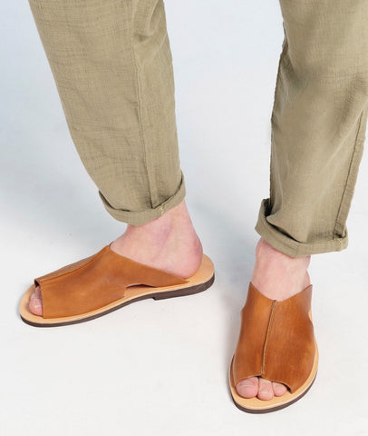 Handmade Leather Slides Men's Sandals: Greek Summer Shoes