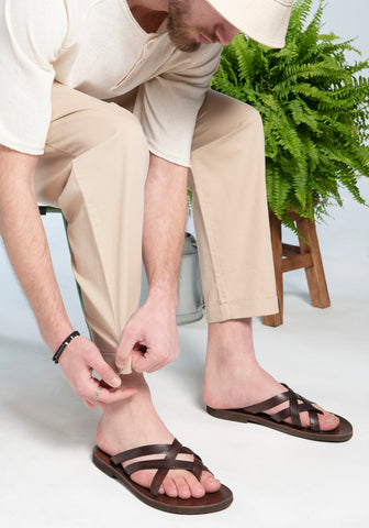 MENS LEATHER SANDALS, strappy summer shoes men "Pyrros"