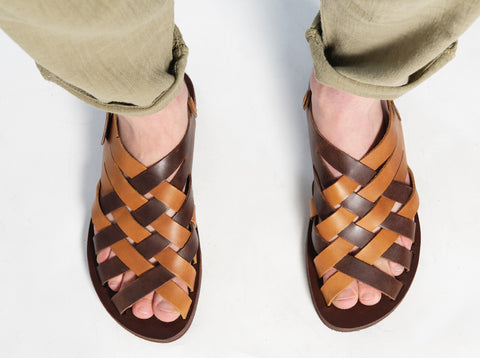 MENS LEATHER SANDALS, strappy summer shoes men "Hephaestus"