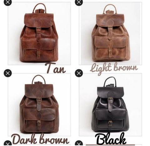 Caramel small backpack suede with dark brown leather top and pocket fits 11" laptop