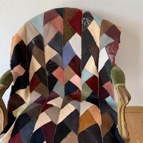 Handmade Sheepskin Patchwork Chair Throw: Geometric Design