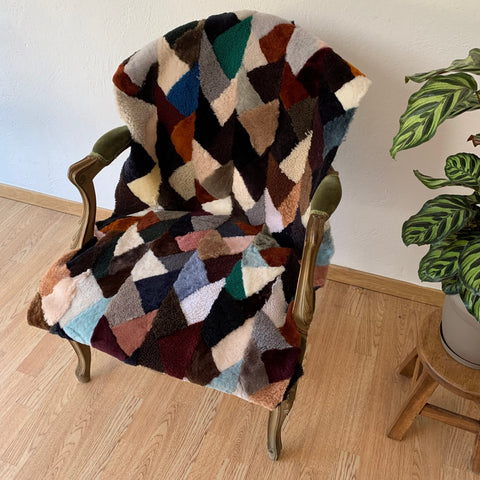 Handmade Sheepskin Patchwork Chair Throw: Geometric Design