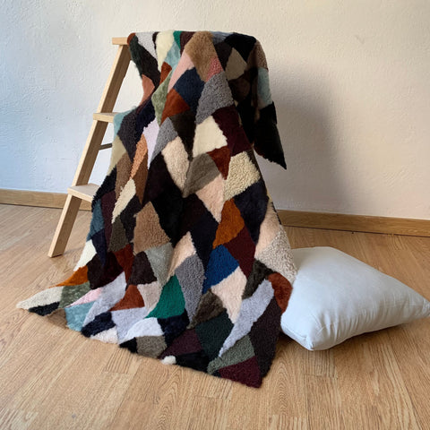 Handmade Sheepskin Patchwork Chair Throw: Geometric Design