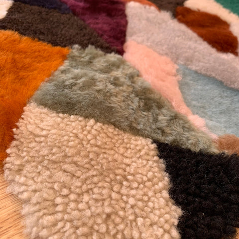 Handmade Sheepskin Patchwork Chair Throw: Geometric Design