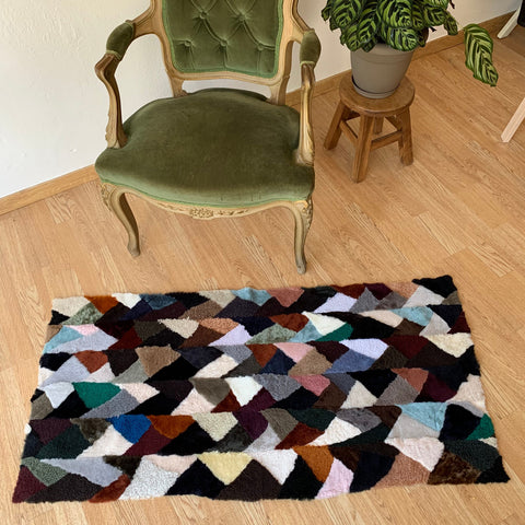 Handmade Sheepskin Patchwork Chair Throw: Geometric Design