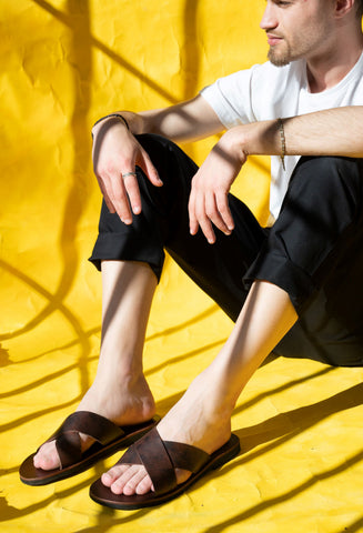 CROSS STRAPS SLIDES mens leather sandals "Paris"