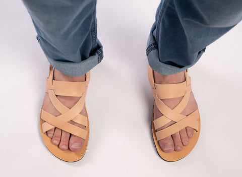 LEATHER SANDALS MEN strappy sandals shark or flat flexible sole "Achilleus"