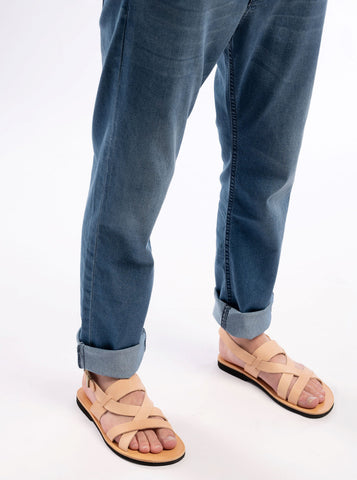 LEATHER SANDALS MEN strappy sandals shark or flat flexible sole "Achilleus"
