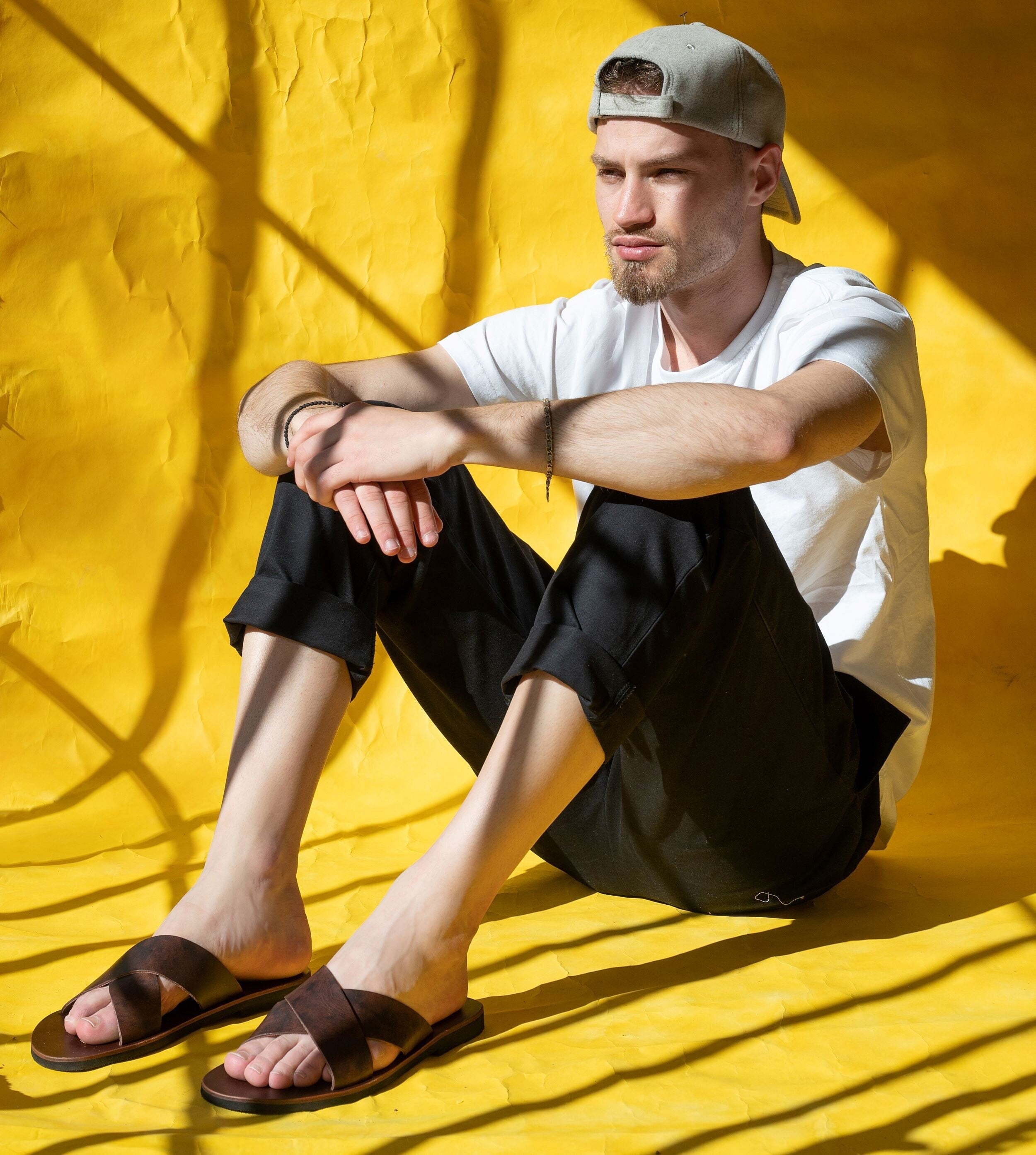 CROSS STRAPS SLIDES mens leather sandals "Paris"