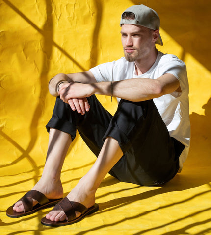 CROSS STRAPS SLIDES mens leather sandals "Paris"