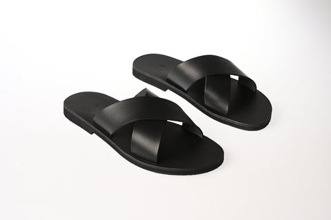 CROSS STRAPS SLIDES mens leather sandals "Paris"
