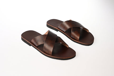 CROSS STRAPS SLIDES mens leather sandals "Paris"