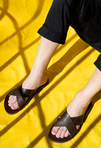 CROSS STRAPS SLIDES mens leather sandals "Paris"