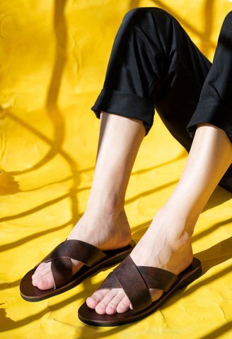CROSS STRAPS SLIDES mens leather sandals "Paris"