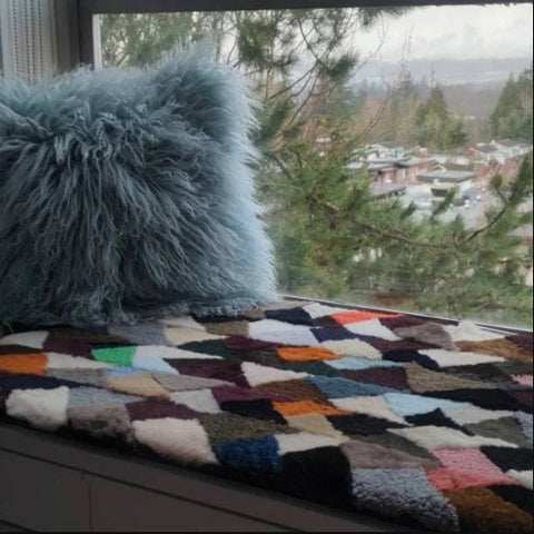 Handmade Sheepskin Patchwork Chair Throw: Geometric Design