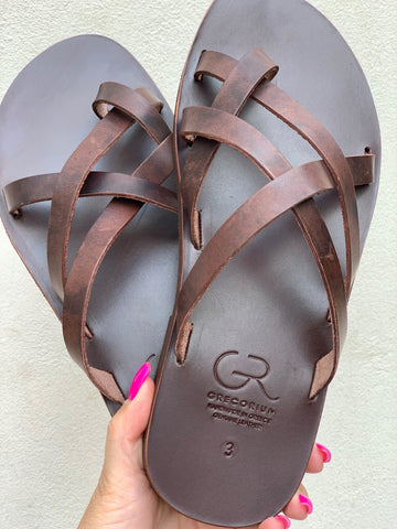 MENS LEATHER SANDALS, strappy summer shoes men "Pyrros"