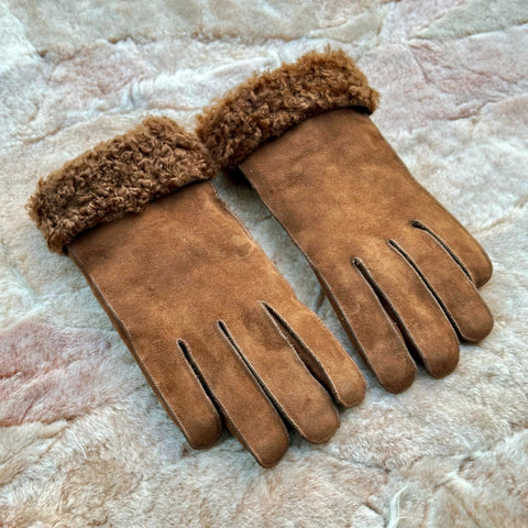 Handmade Shearling Gloves: Brown Sheepskin Wool Lined