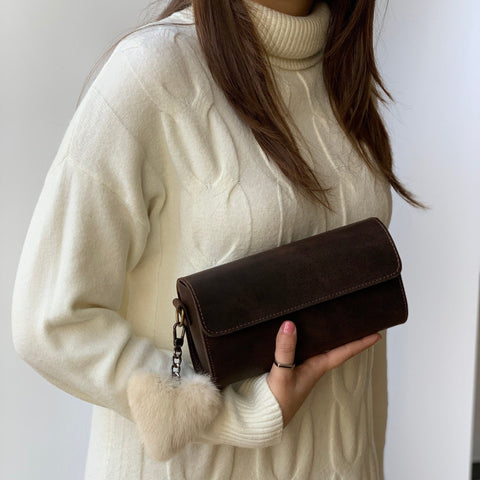 Dark brown Clutch small purse with removable strap