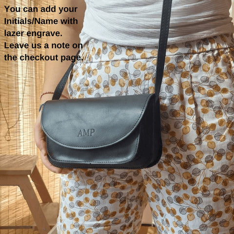Small crossbody purse women full grain leather woman minimal design "Galini"