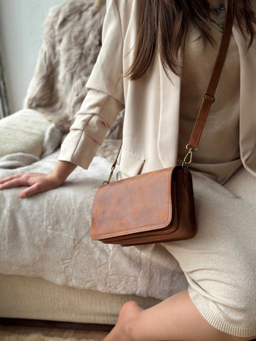 Cross Body Leather Bag Sofia Dark Brown