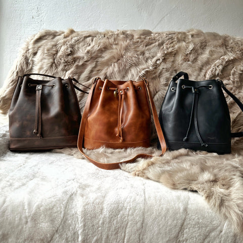Full Grain Large Leather Bucket Bag, Handmade Minimal Satchel, Everyday Purse