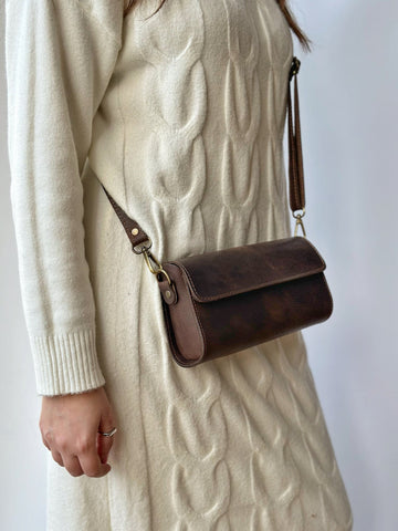 Dark Brown  leather crossbody clutch small purse