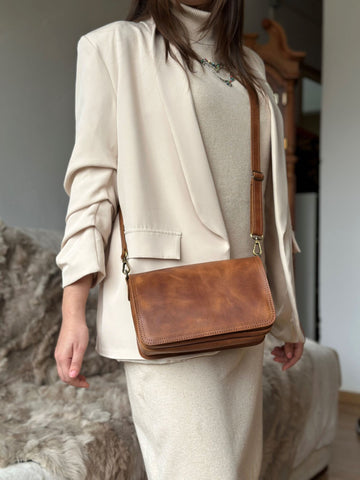Cross Body Leather Bag Sofia Dark Brown