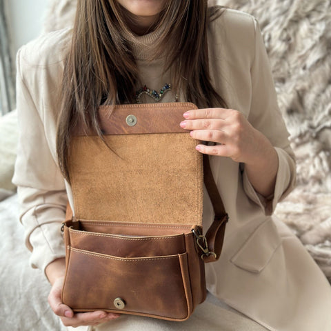 Cross Body Leather Bag Sofia Dark Brown