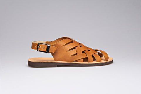 Tan Leather Ankle Strap Sandals: Handmade Grecian Style