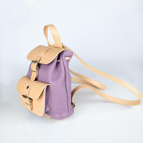 Mini full grain leather backpack "Filia" Natural